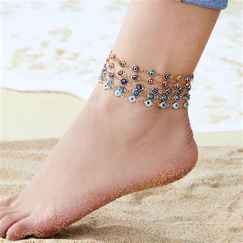 Bohemian Lucky Turkey Evil Eye Anklets For Women Colorful Red Blue Eye