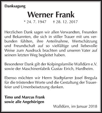 Traueranzeigen Von Werner Frank Trauerportal Ihrer Tageszeitung