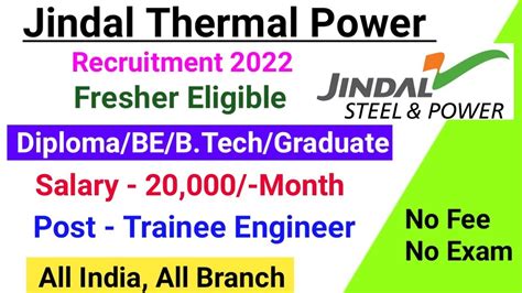 Jindal Thermal Power Recruitment Engineering Trainee Diploma Jobs