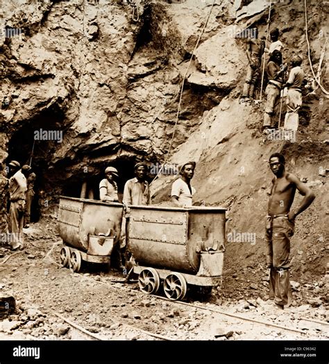 Some of the 4000 employees in the De Beers Diamond Mines, Kimberley, South Africa, c.1900 Stock ...