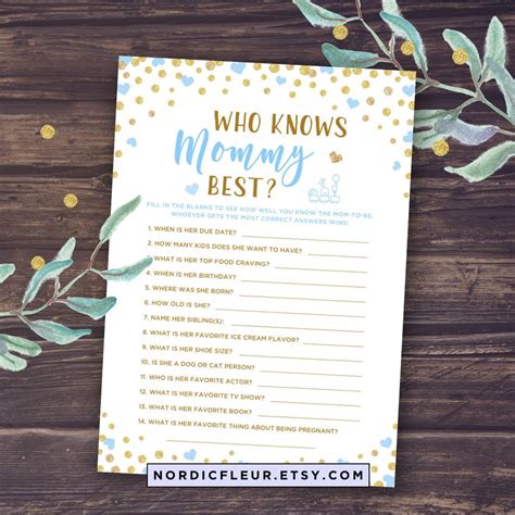 Baby Shower Games Boy Who Knows Mommy Best Printable Instant Etsy