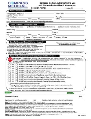 Fillable Online Compass Medical Authorization To Use And Disclose