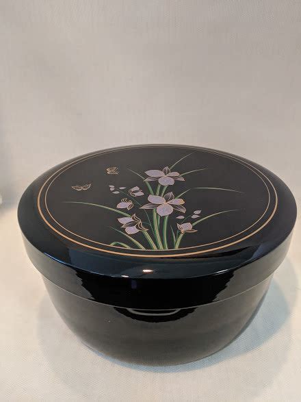 Vintage Japanese Lacquerware Lidded Bowl Black Lacquer With Orchad