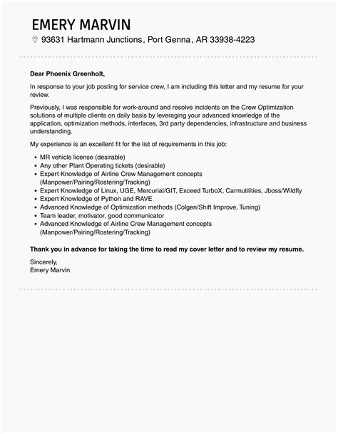 Service Crew Cover Letter Velvet Jobs