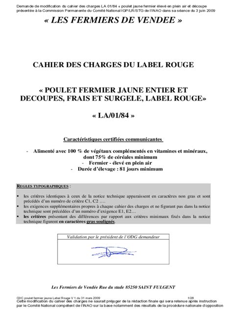 Remplissable En Ligne Cahier Des Charges Du Label Rouge N La