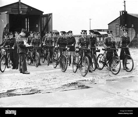 Waafs On An Raf Base Wheel Out Their Bicycles At The End Of Their Shifts They Were Issued With