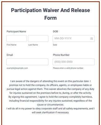 Participation Waiver And Release Form Template Jotform