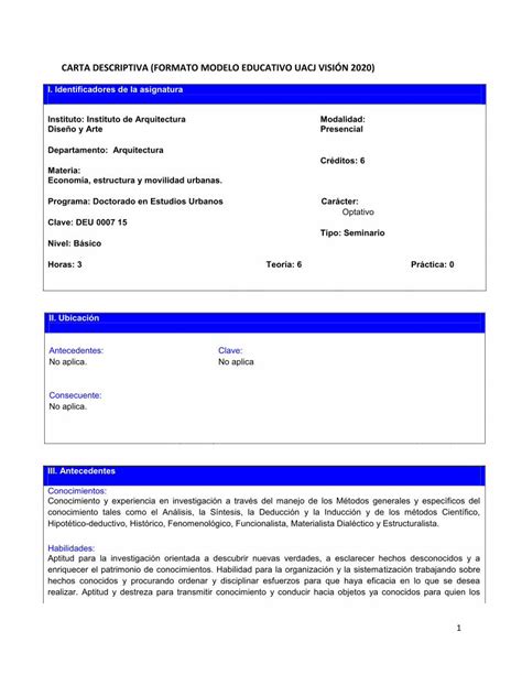 PDF CARTA DESCRIPTIVA FORMATO MODELO EDUCATIVO a Elaboración de