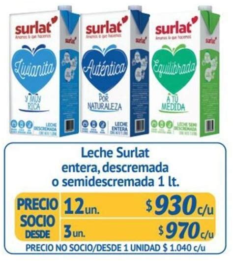 Leche Surlat Entera Descremada O Semidescremada Un X Lt Oferta En Alvi