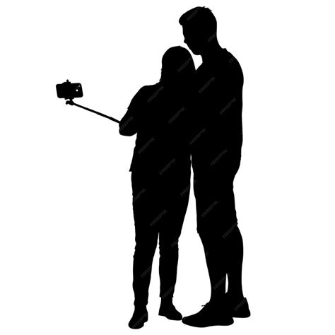 Premium Vector Silhouettes Man And Woman Taking Selfie With Smartphone On White Background