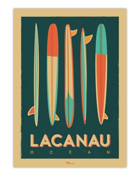 Affiche 50x70 Marcel Lacanau Surfboards Taille 30 X 40 Cm Dessin