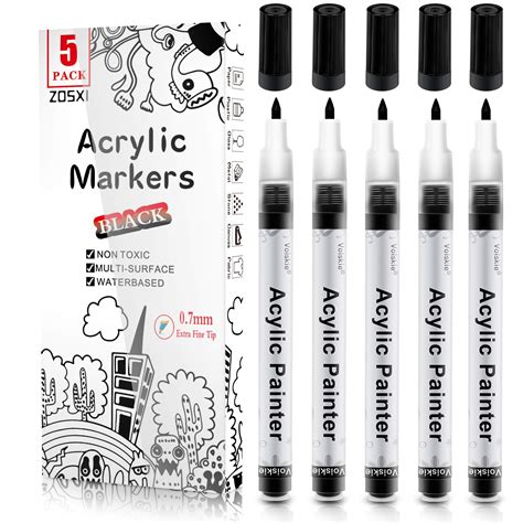 Buy Zosxi Black Paint Pens 5 Pack 0 7mm Black Acrylic Permanent Marker Black Paint Pens For Rock