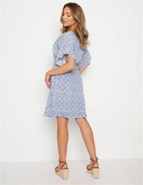 Rockmans Elbow Flared Sleeve Knee Length Woven Dress Rockmans