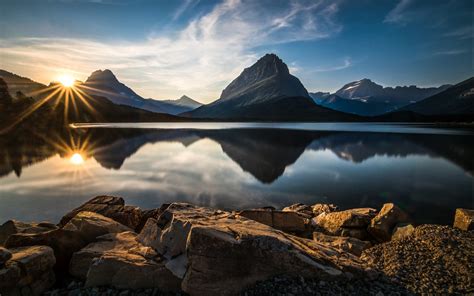 Nature Landscape Glacier National Park Lake Reflection Sunset