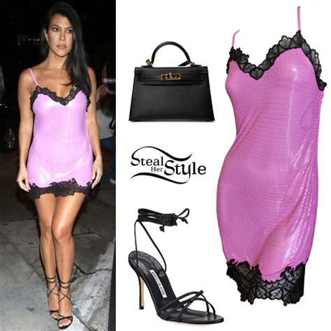 Kourtney Kardashian Pink Mini Dress Black Sandals Steal Her Style