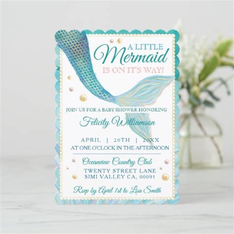 Aqua Ocean Mermaid Tail Baby Shower Invitation Zazzle