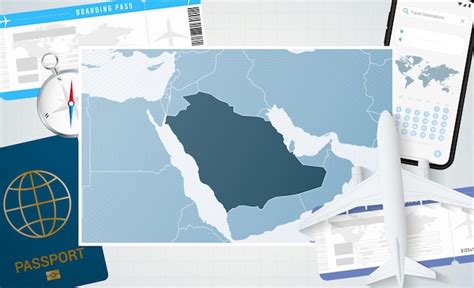 Premium Vector Journey To Saudi Arabia Illustration With A Map Of Saudi Arabia Background With