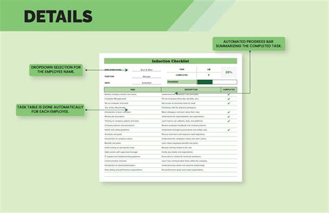 Induction Checklist Template - Download in Excel, Google Sheets ...