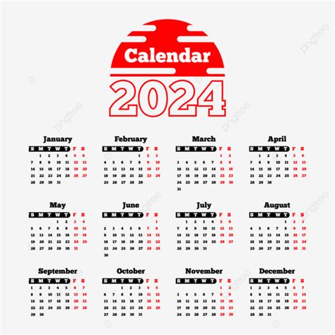 Calendario 2024 Diseño Vectorial PNG dibujos Calendario 2024 Diseño