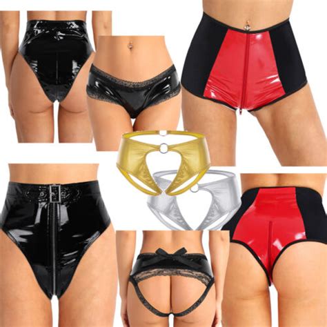 Women Lingerie Wet Look PVC High Cut Front Zippered Briefs Underwear Brief Panty EBay