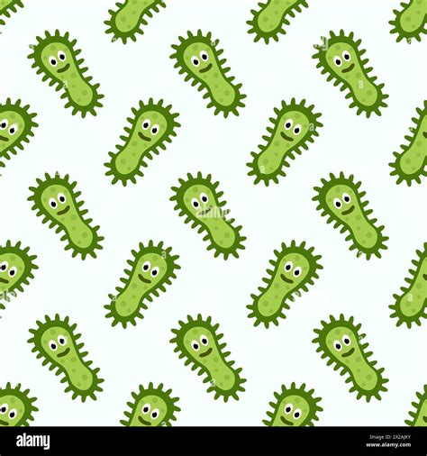 Seamless Pattern With Cute Cartoon Characters Virus Bacteria Microbe