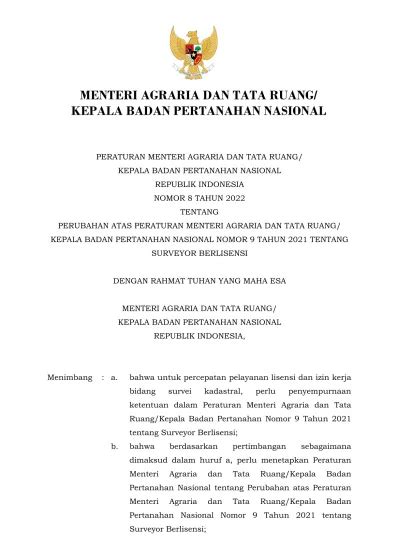 MENTERI AGRARIA DAN TATA RUANG KEPALA BADAN PERTANAHAN NASIONAL