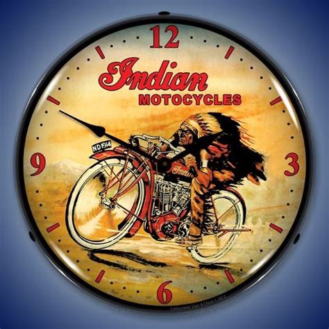 Vintage Indian Motocycle 1914 Lighted Wall Clock 14 X 14 Inches Wall