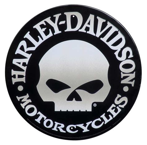 Harley Davidson® Round Tin Sign Brushed Silver Willie G Skull Logo 12 Inches Wisconsin