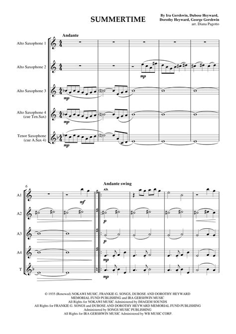 Summertime Arr Diana Pagotto By Ira Gershwin Sheet Music For