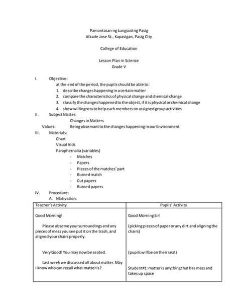 Detailed Lesson Plan In Chemistry