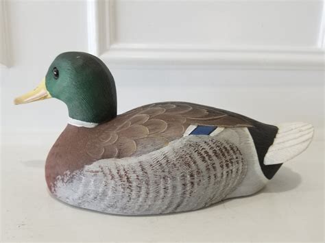 Wood Carved Duck Mallard Drake Signed By M Price Etsy Diy Log