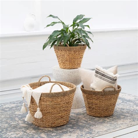 Large Round Water Hyacinth Basket Natural Decor