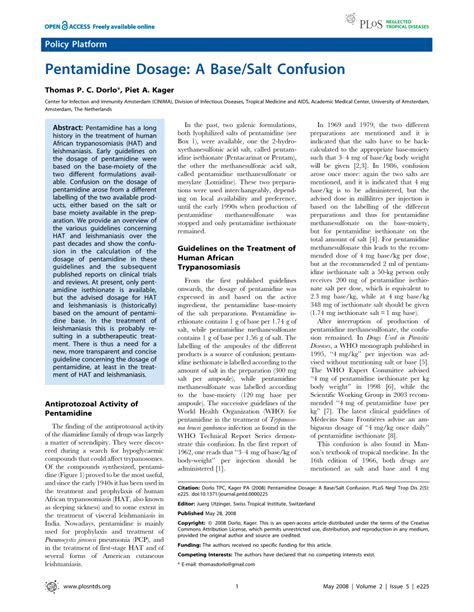 (PDF) Pentamidine Dosage: A Base/Salt Confusion