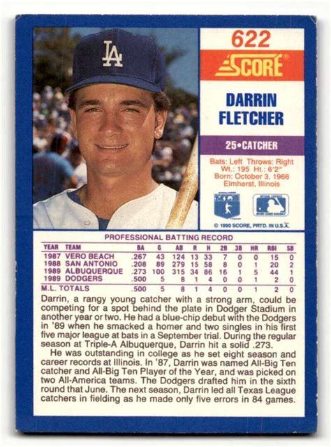 Score Darrin Fletcher Los Angeles Dodgers Baseball Cards E Id