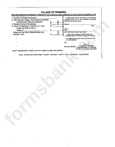 Form Q W 1 Employers Return Of Tax Withheld State Of Ohio