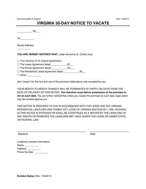 Free Virginia 30 Day Notice To Vacate Lease Termination Letter Pdf And Word