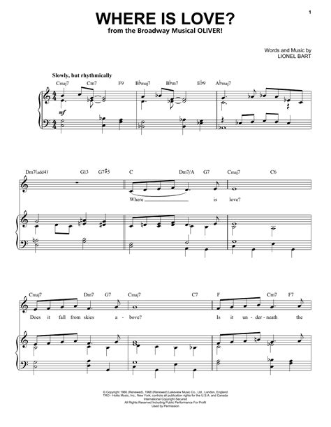 Where Is Love By Lionel Bart Sheet Music For Piano And Vocal At Sheet