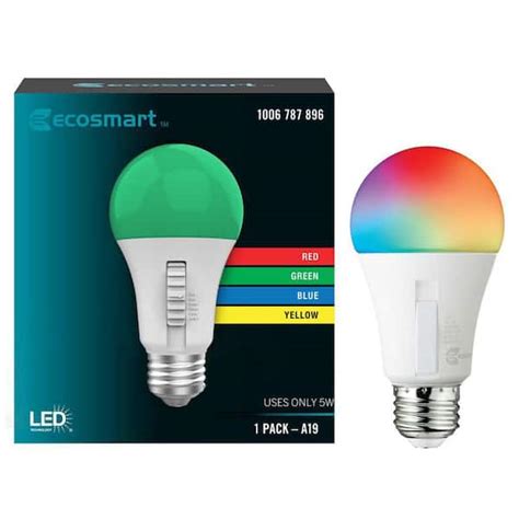 EcoSmart 5-Watt Equivalent A19 Color Changing Party E26 Medium Base LED Light Bulb (1-Pack) A19 ...