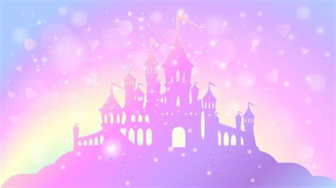 Silhouette Of A Magic Princess Palace On A Background Of A Rainbow Sky