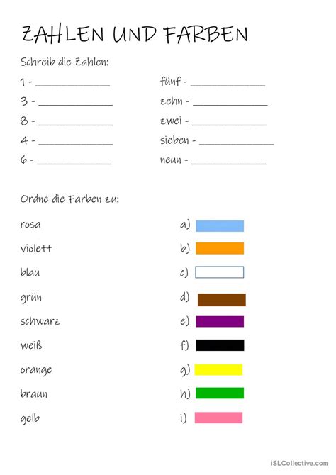 Zahlen Und Farben Arbeitsblatt Deutsch Daf Arbeitsbl Tter Pdf Doc