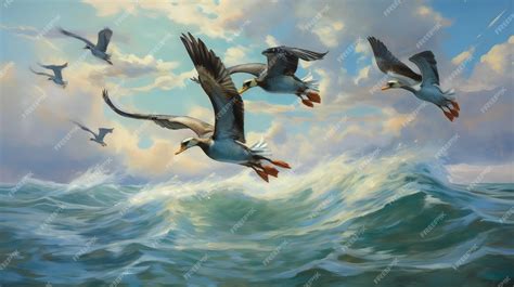 Premium AI Image | Seagulls In Flight Realistic And Hyperdetailed Ocean ...