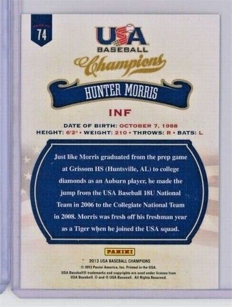 Panini Usa Baseball Champions Hunter Morris Rc