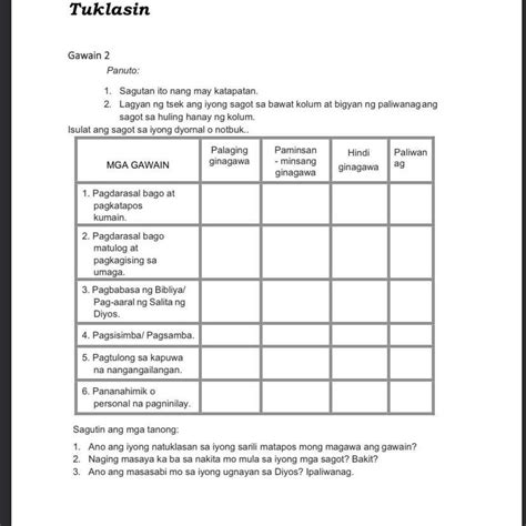 Gawain 2 Panuto 1 Sagutan Ito Nang May Katapatan 2 Lagyan Ng Tsek