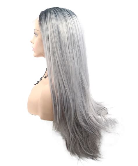 Invisilace B Gray Ombre Straight Long Synthetic Hair Lace Front Wig