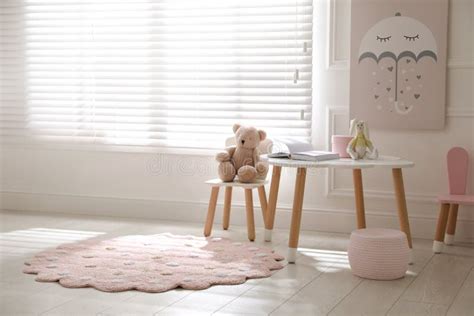 Round Pink Rug on Floor in Children`s Room Stock Image - Image of design, copy: 231523377