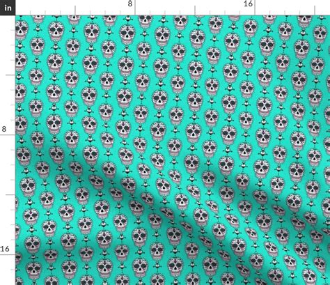 Sugar Skull Turquoise Fabric Spoonflower