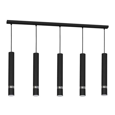 Four Lights Hanging From The Ceiling In A Line With Black Cords And