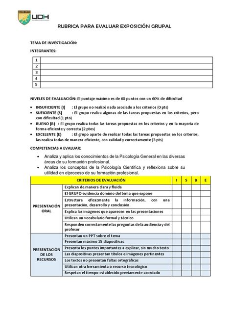 Rubrica Para Evaluar Exposición Grupal Pdf Sicología Ciencia Cognitiva