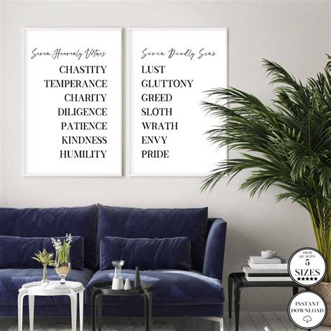 Seven Heavenly Virtues Seven Deadly Sins Bible Verse Etsy