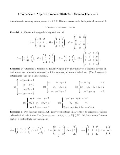 E Gal Geometria E Algebra Lineare Scheda Esercizi